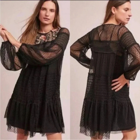 Anthropologie Maeve Samara mesh floral embroidered‎ dress size small - Picture 1 of 9